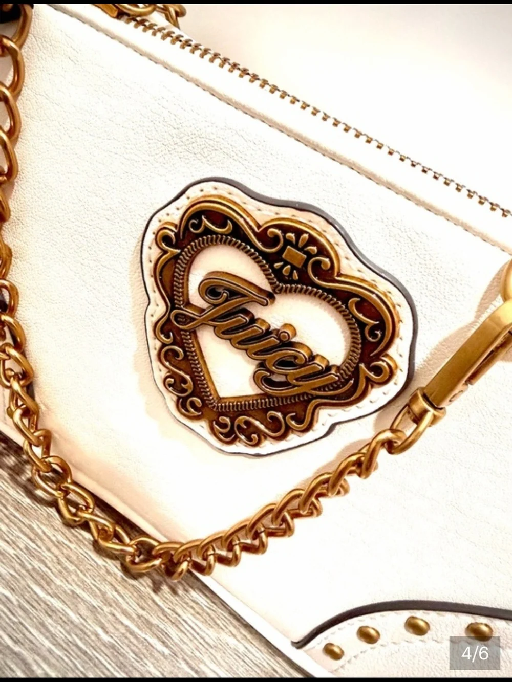 Juicy Couture White Leather Heart-Emblem Crossbody Bag - Picture 1 of 6